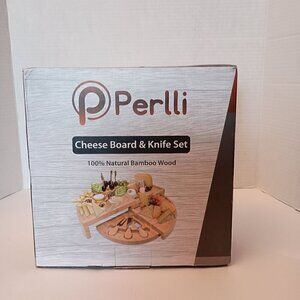 Perlli Cheese Board & Knife Set 100% Bamboo Wood New in the Box